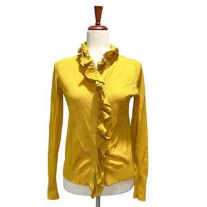 J.Crew Mustard Cardigan Small Women's Ruffled Preppy Merino Wool Sweater (15)‎
